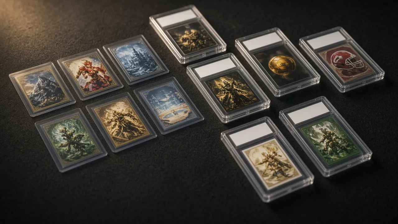 A collection of trading cards and slabs