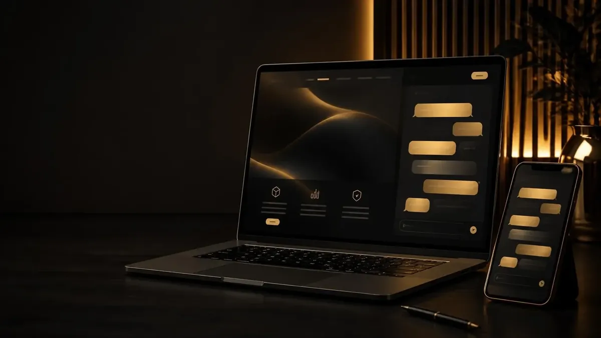 A laptop and phone showing a storefront dashboard on a dark desk