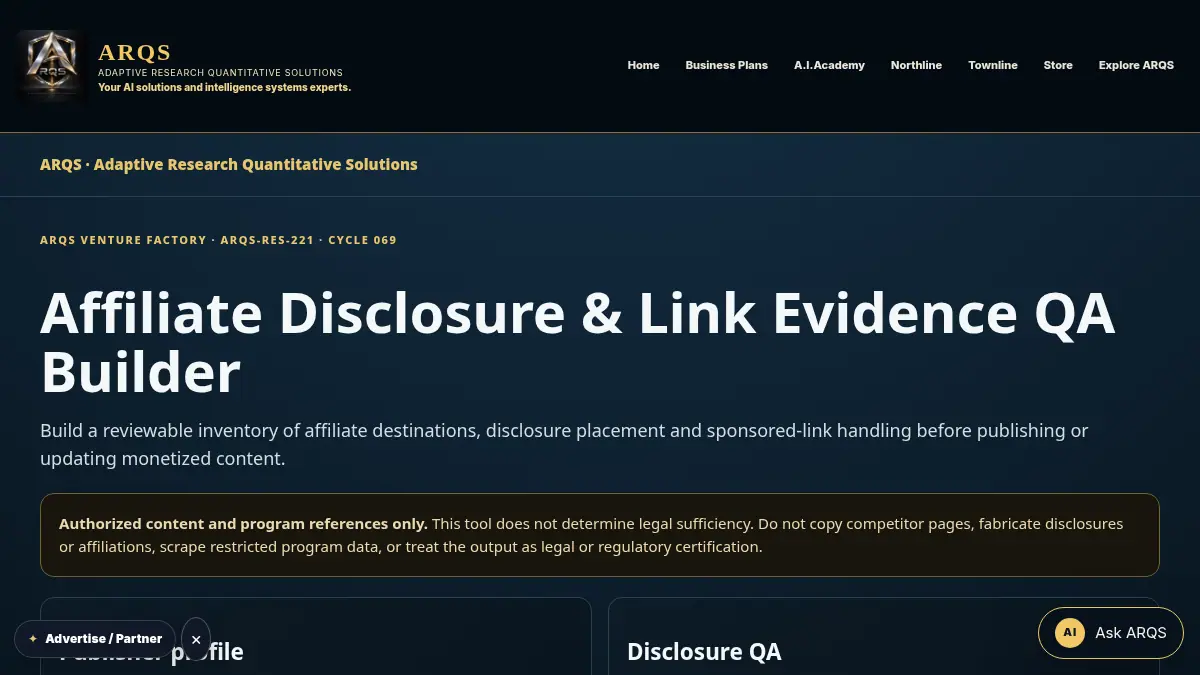 Affiliate Disclosure & Link Evidence QA Builder on /affiliate-disclosure-link-evidence-qa/