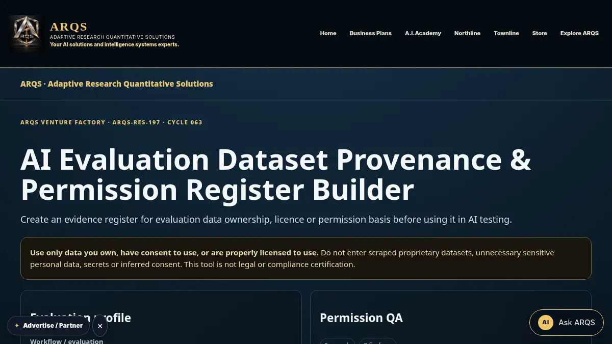 AI Evaluation Dataset Provenance & Permission Register Builder on /ai-evaluation-dataset-provenance-permission-register/