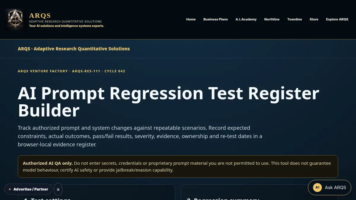 AI Prompt Regression Test Register Builder on /ai-prompt-regression-test-register/