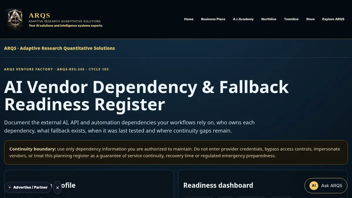 AI Vendor Dependency & Fallback Readiness Register on /ai-vendor-dependency-fallback-readiness-register/