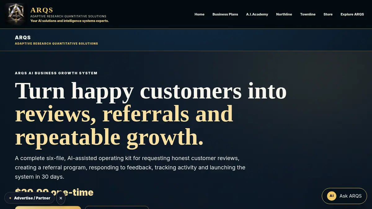 ARQS AI Customer Review & Referral Growth Kit on /customer-review-referral-growth-kit/