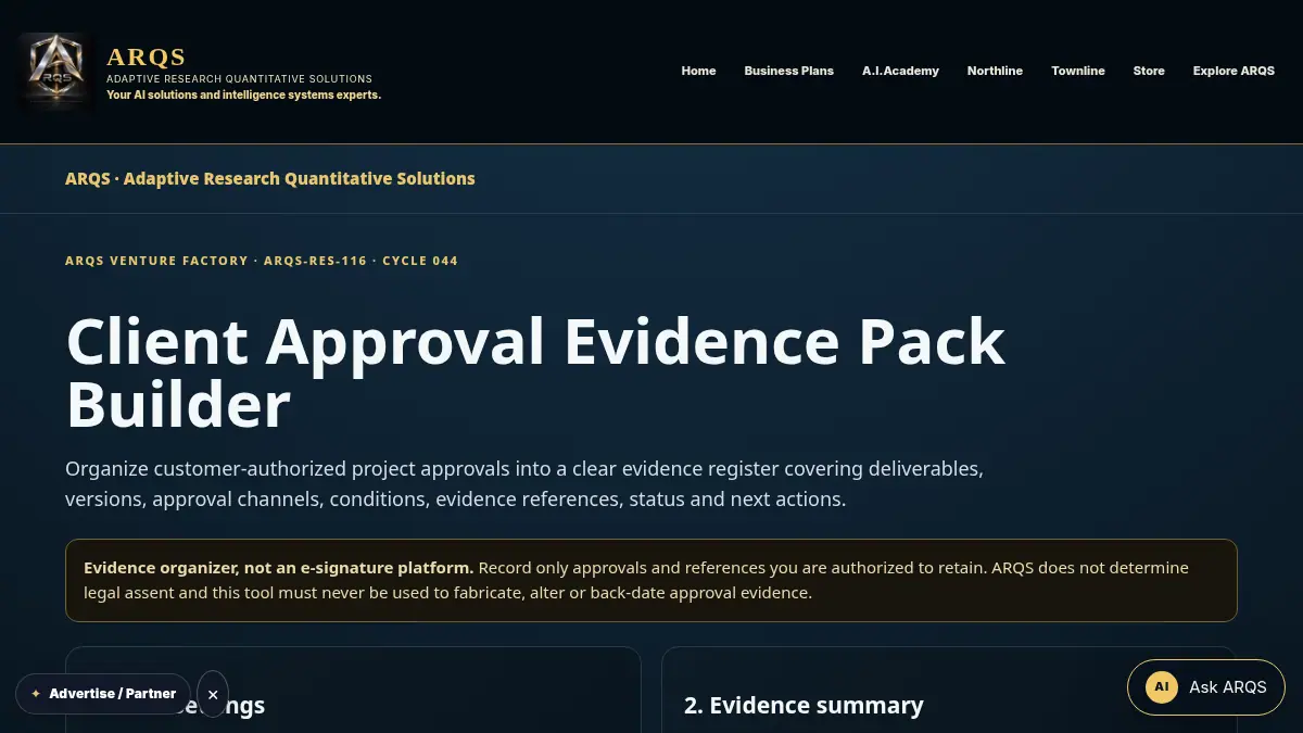 Client Approval Evidence Pack Builder on /client-approval-evidence-pack/