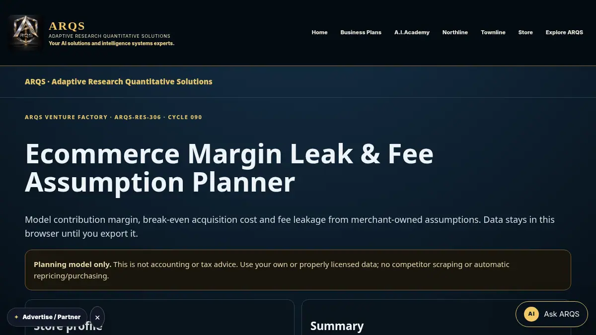 Ecommerce Margin Leak & Fee Assumption Planner on /ecommerce-margin-leak-fee-assumption-planner/
