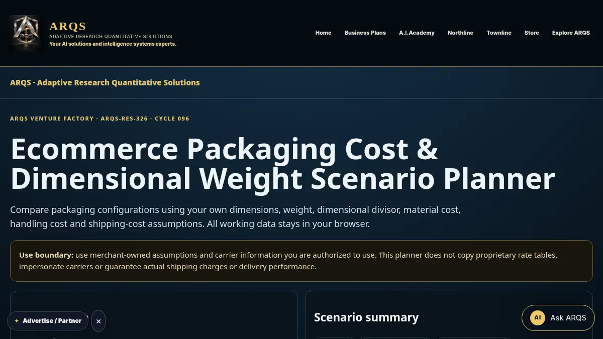 Ecommerce Packaging Cost & Dimensional Weight Scenario Planner on /ecommerce-packaging-cost-dimensional-weight-scenario-planner/