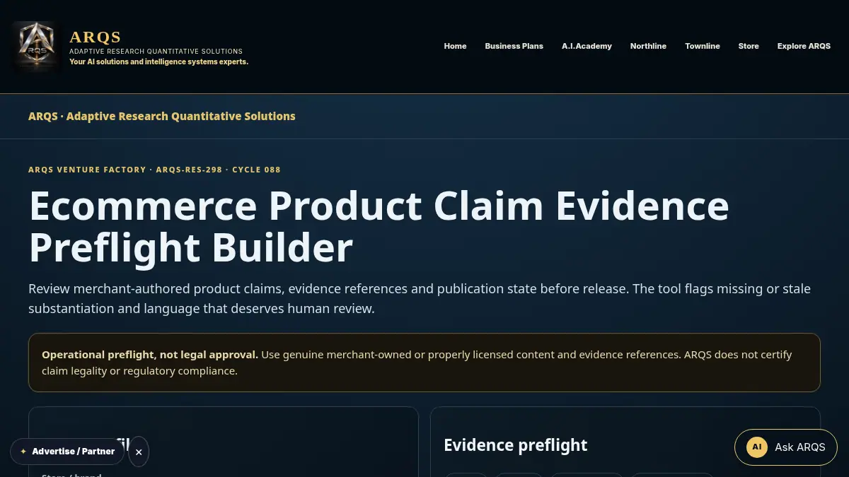 Ecommerce Product Claim Evidence Preflight Builder on /ecommerce-product-claim-evidence-preflight/