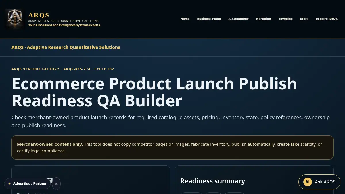 Ecommerce Product Launch Publish Readiness QA Builder on /ecommerce-product-launch-publish-readiness-qa/