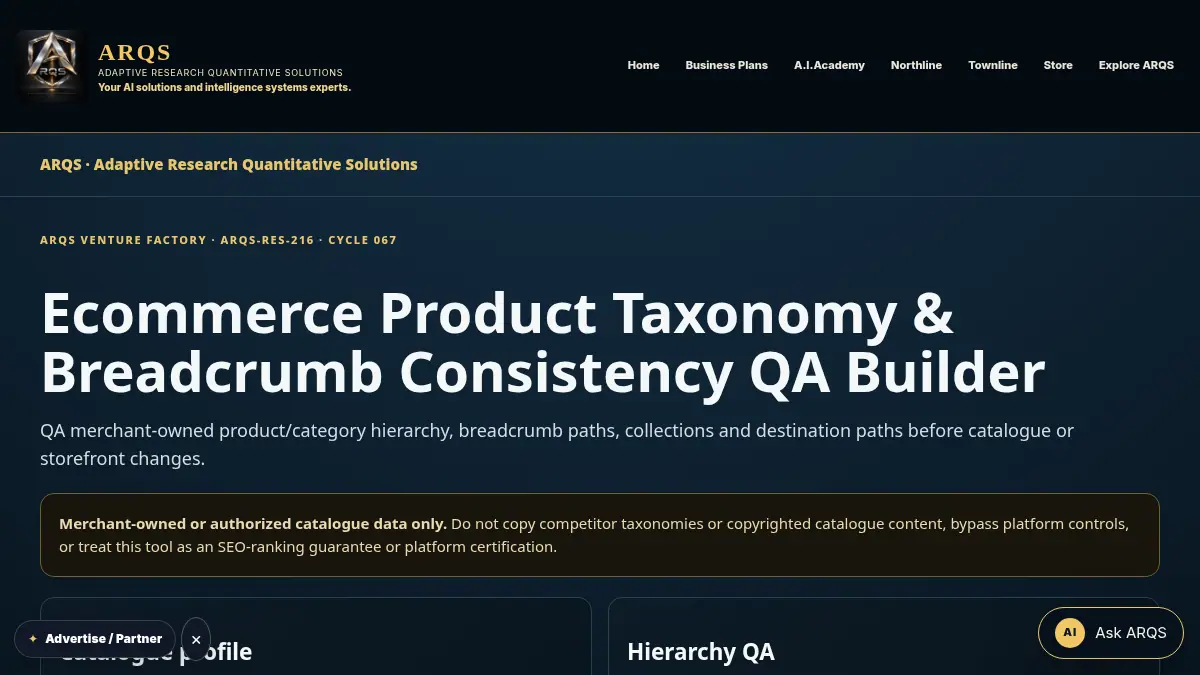Ecommerce Product Taxonomy & Breadcrumb Consistency QA Builder on /ecommerce-product-taxonomy-breadcrumb-consistency-qa/