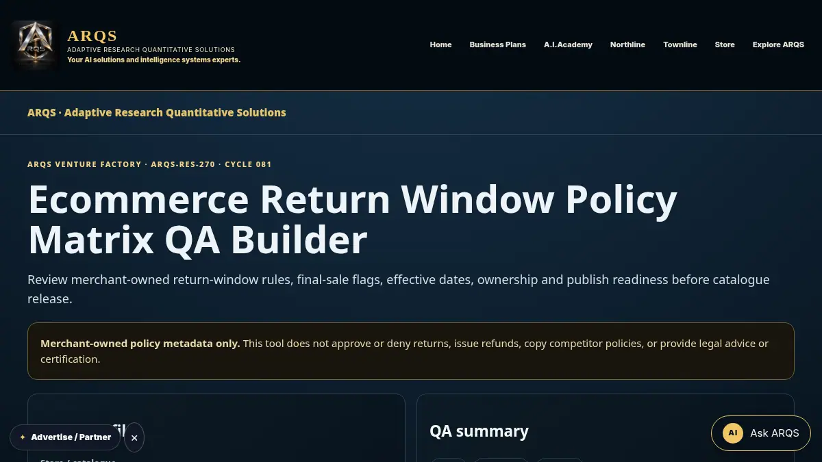 Ecommerce Return Window Policy Matrix QA Builder on /ecommerce-return-window-policy-matrix-qa/
