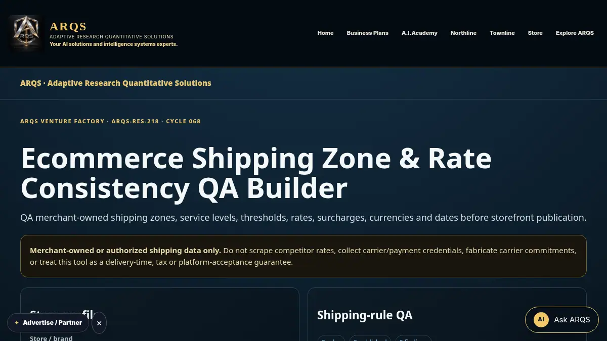 Ecommerce Shipping Zone & Rate Consistency QA Builder on /ecommerce-shipping-zone-rate-consistency-qa/
