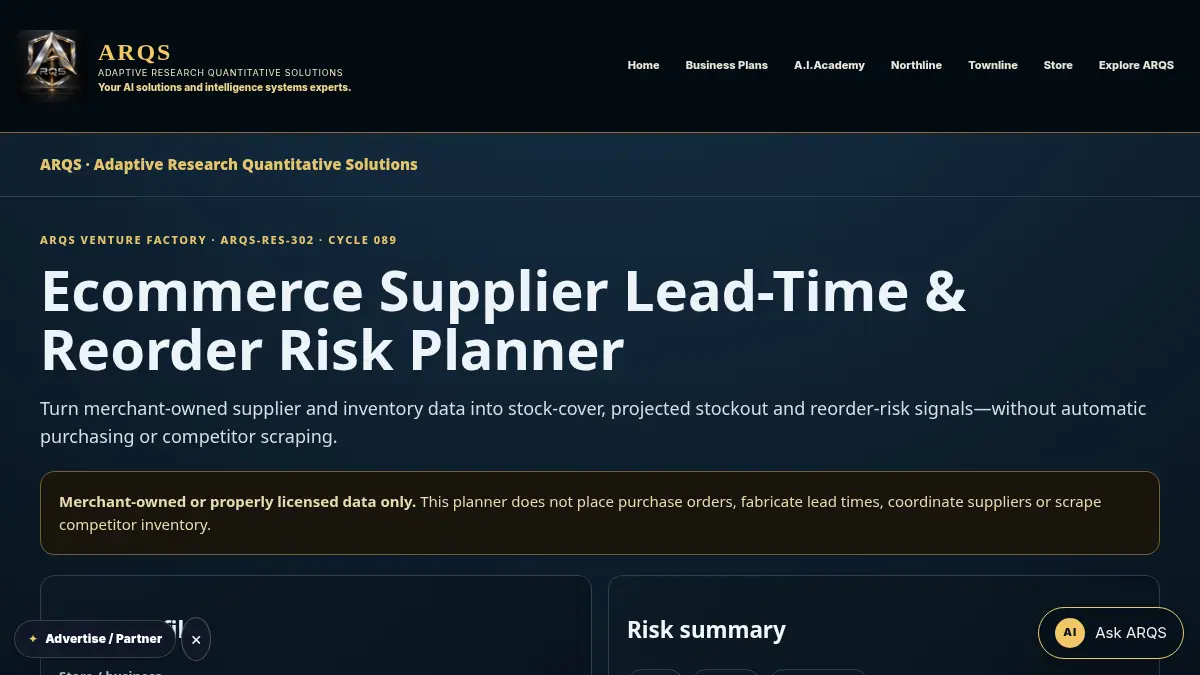 Ecommerce Supplier Lead-Time & Reorder Risk Planner on /ecommerce-supplier-lead-time-reorder-risk-planner/