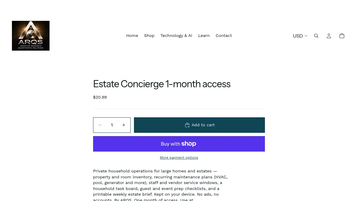 Estate Concierge 1-month access on uzrkzm-7p.myshopify.com/products/estate-concierge-1-month-access