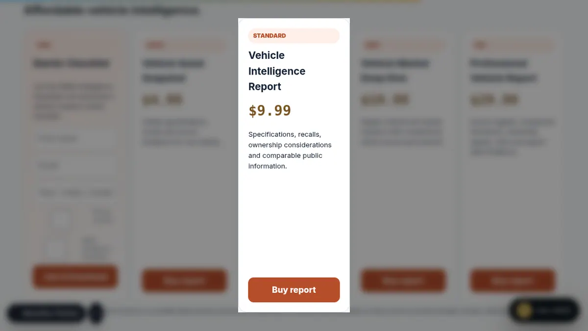 ARQS Auto Intelligence: Vehicle Intelligence Report on /intelligence/auto/#reports