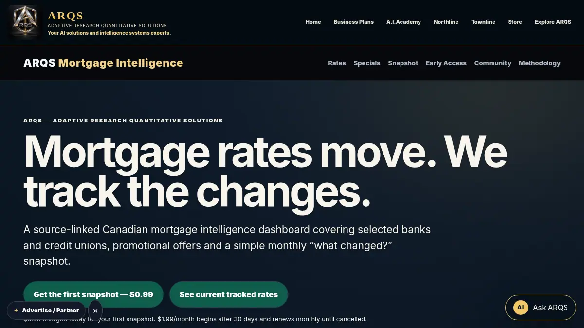 ARQS Mortgage Intelligence — Canadian Rates, Specials & Monthly Snapshot on /mortgage-intelligence/