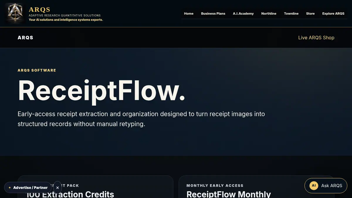 ReceiptFlow by ARQS — Receipt Extraction on /software/receiptflow/
