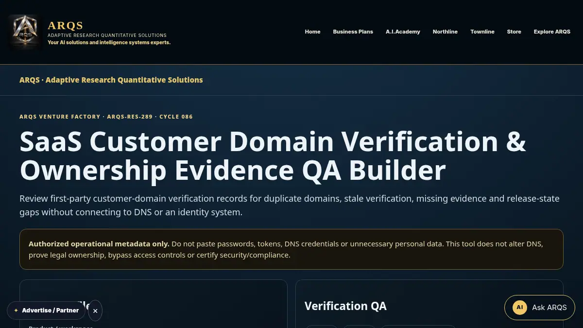 SaaS Customer Domain Verification & Ownership Evidence QA Builder on /saas-customer-domain-verification-ownership-evidence-qa/