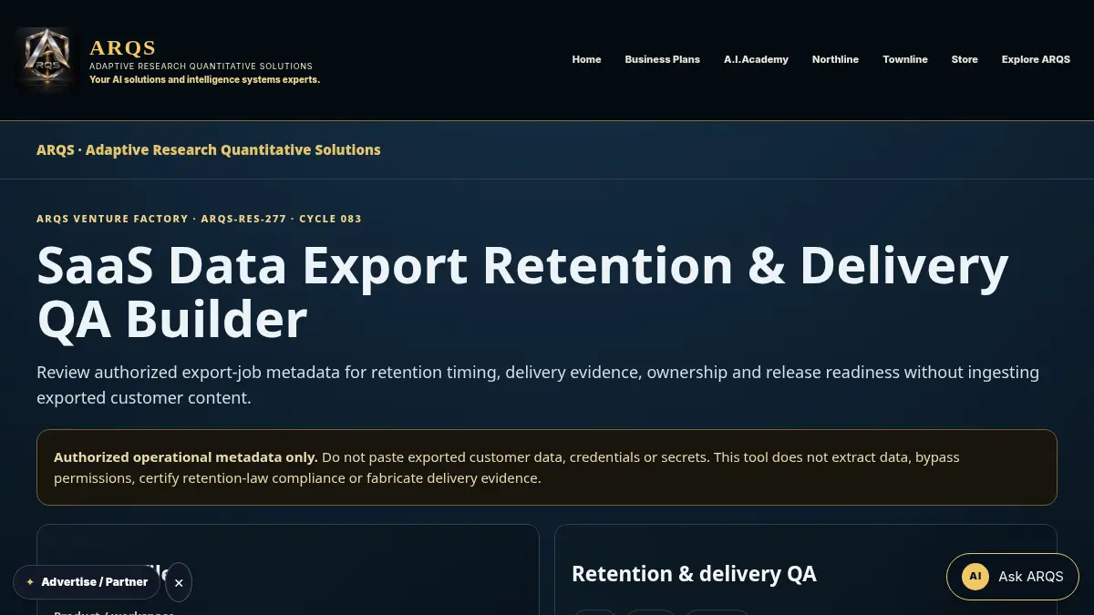 SaaS Data Export Retention & Delivery QA Builder on /saas-data-export-retention-delivery-qa/