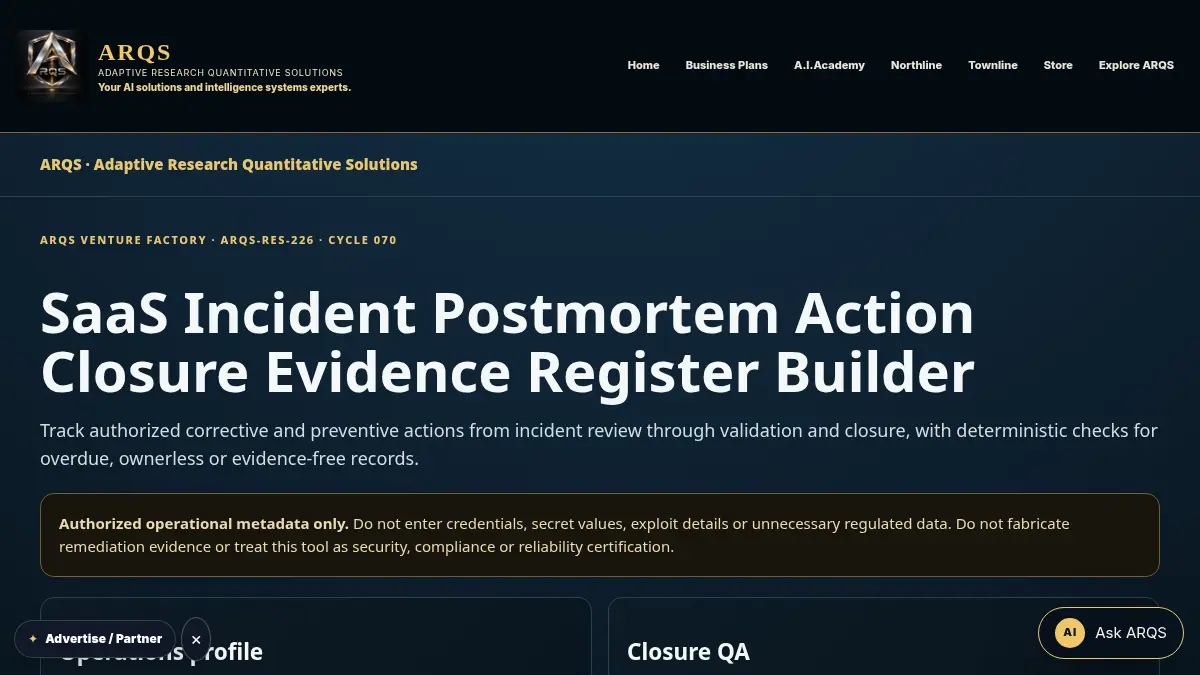 SaaS Incident Postmortem Action Closure Evidence Register Builder on /saas-incident-postmortem-action-closure-evidence-register/