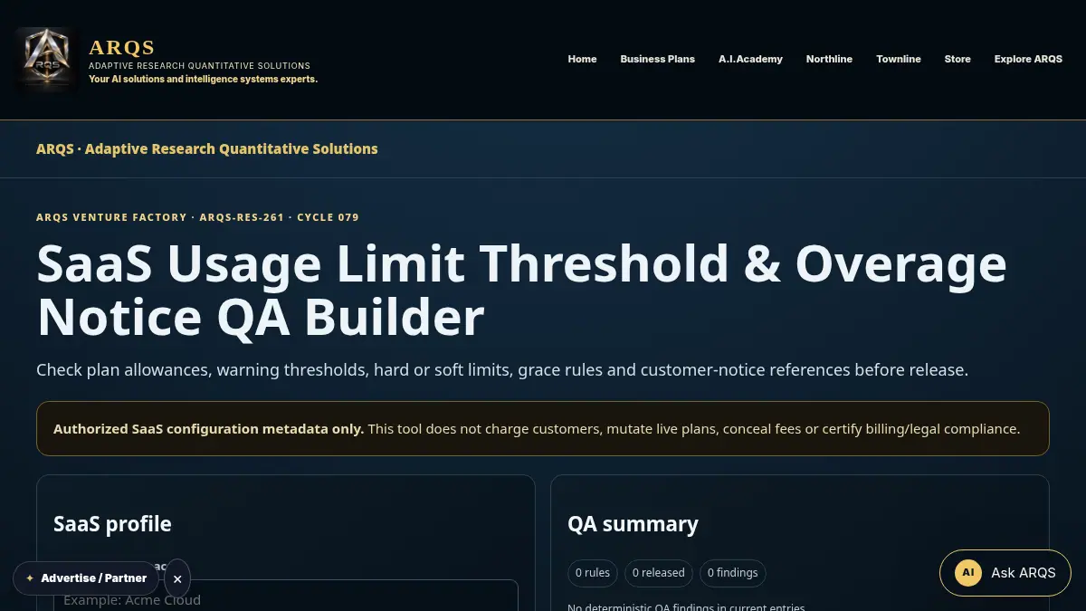 SaaS Usage Limit Threshold & Overage Notice QA Builder on /saas-usage-limit-threshold-overage-notice-qa/