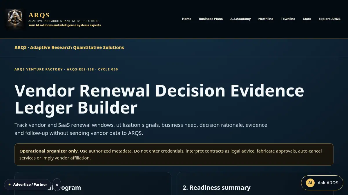 Vendor Renewal Decision Evidence Ledger Builder on /vendor-renewal-decision-evidence-ledger/