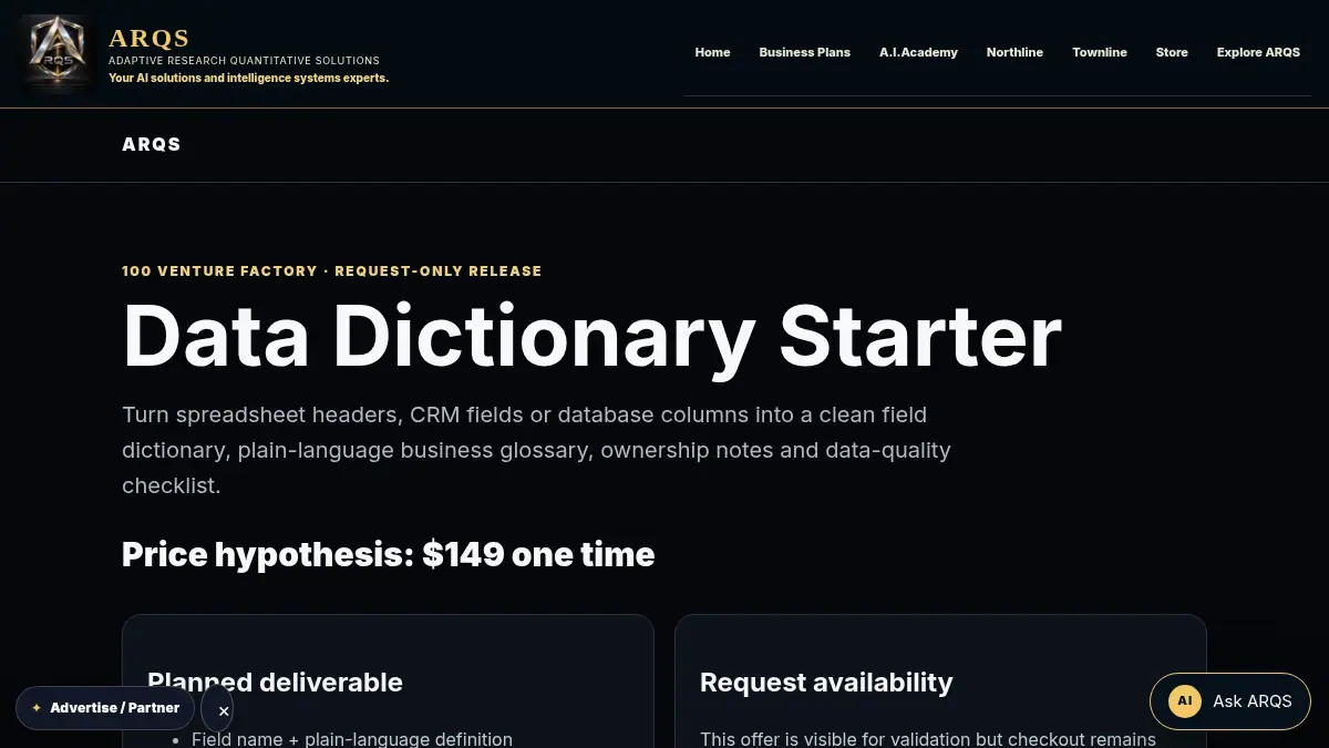 ARQS Data Dictionary Starter on /ventures/data-dictionary/
