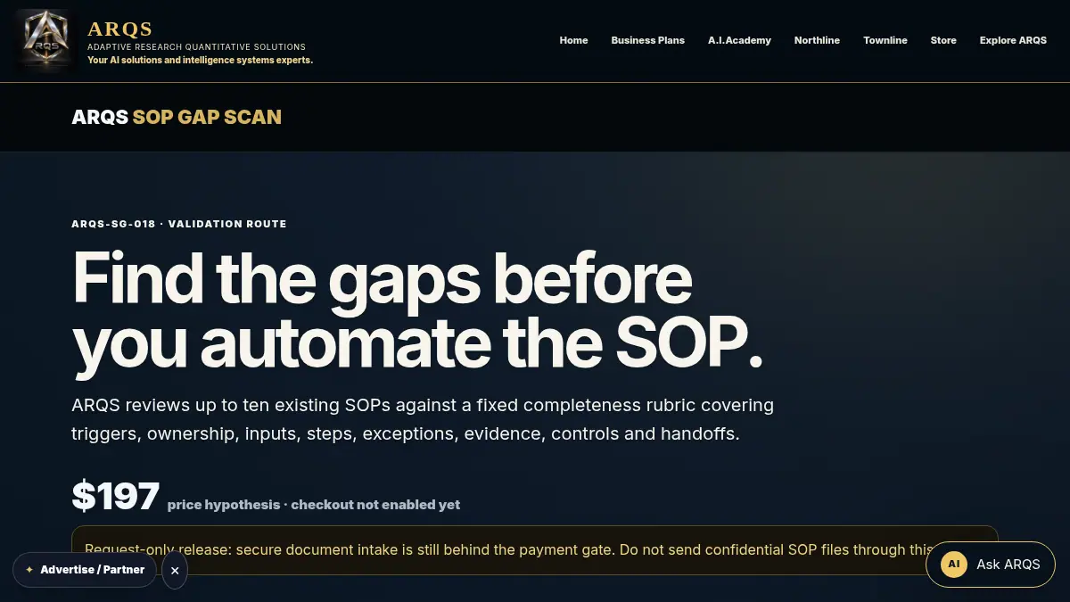 ARQS SOP Gap Scan — Request Availability on /ventures/sop-gap-scan/
