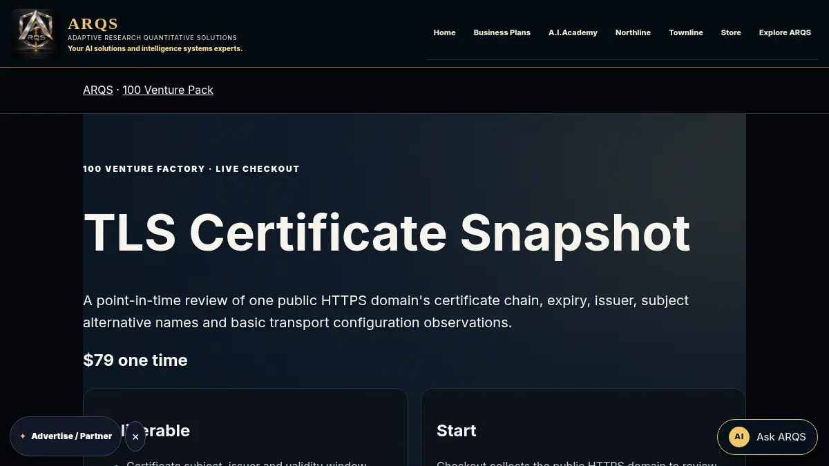 ARQS TLS Certificate Snapshot on /ventures/tls-certificate-snapshot/