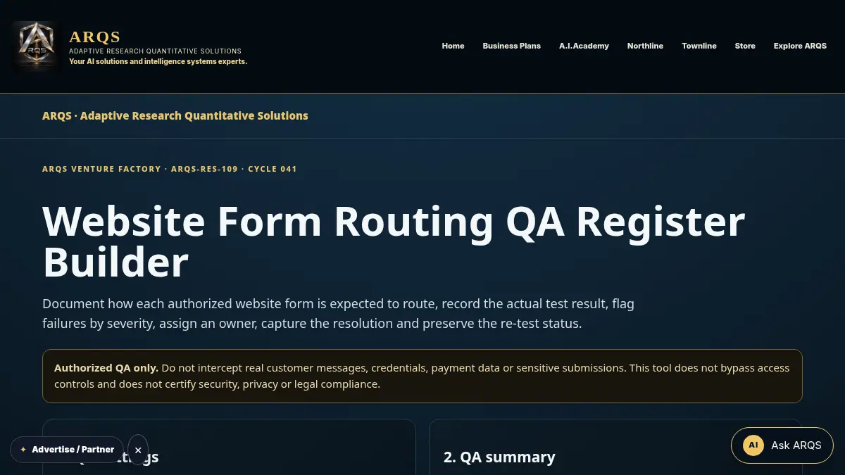 Website Form Routing QA Register Builder on /website-form-routing-qa-register/