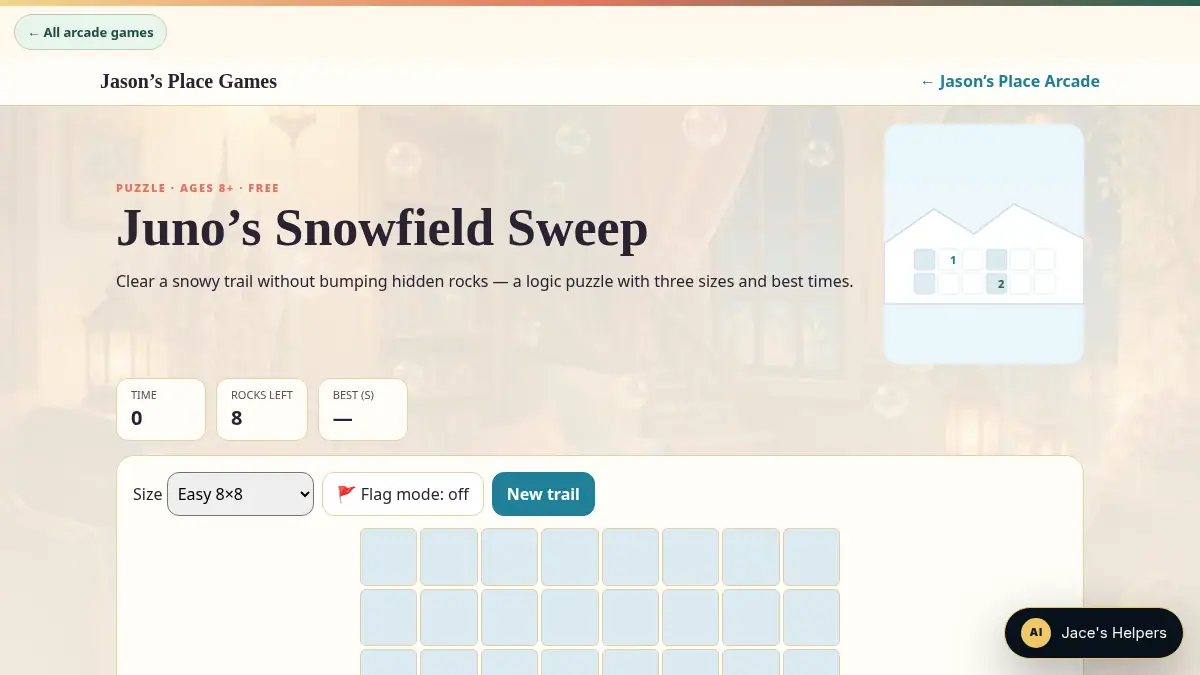 Juno's Snowfield Sweep on /jasons-place/play/arcade/snowfield