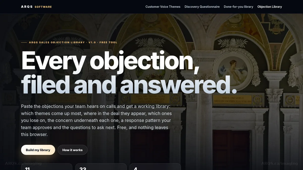 ARQS Sales Objection Library on /software/objection-library/