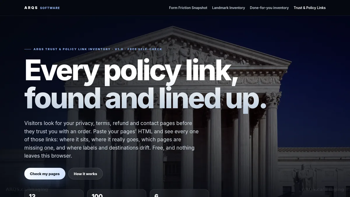 ARQS Trust & Policy Link Inventory on /software/trust-policy-link-inventory/