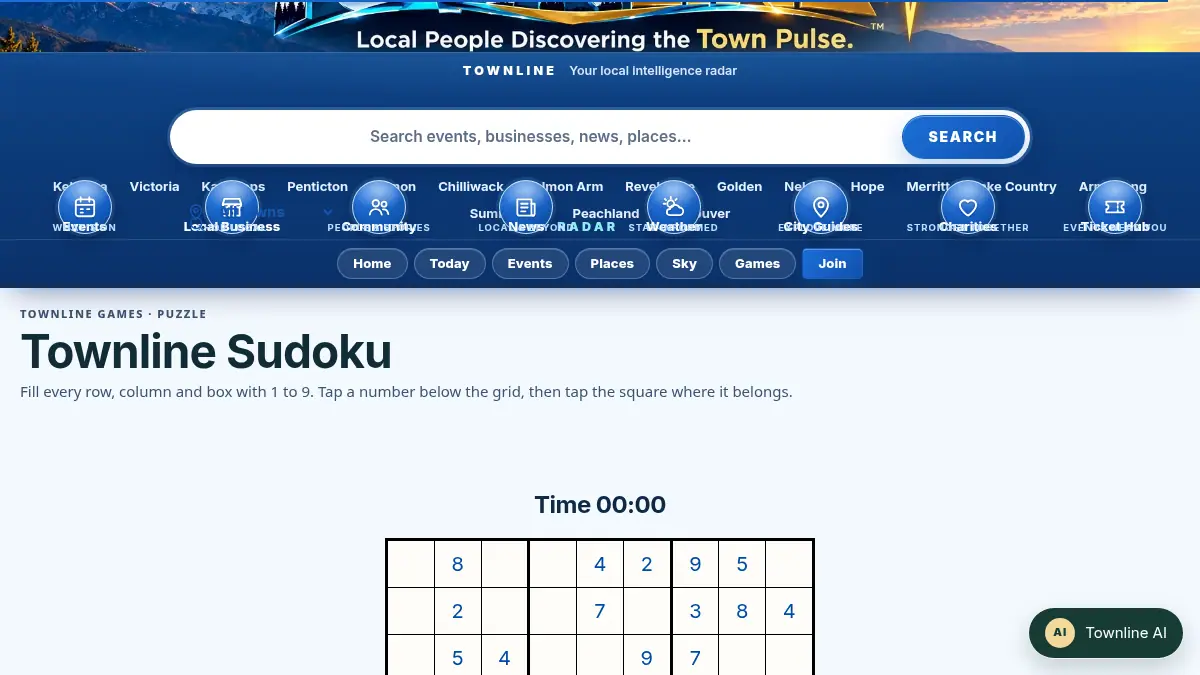 Townline Sudoku on /townline/games/sudoku/