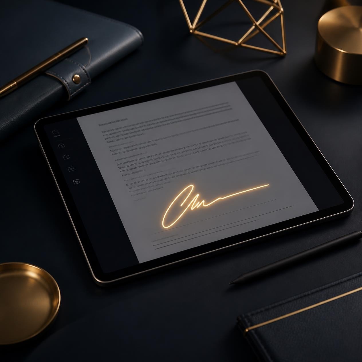 ARQS SignDesk Pro — premium desk with signed document