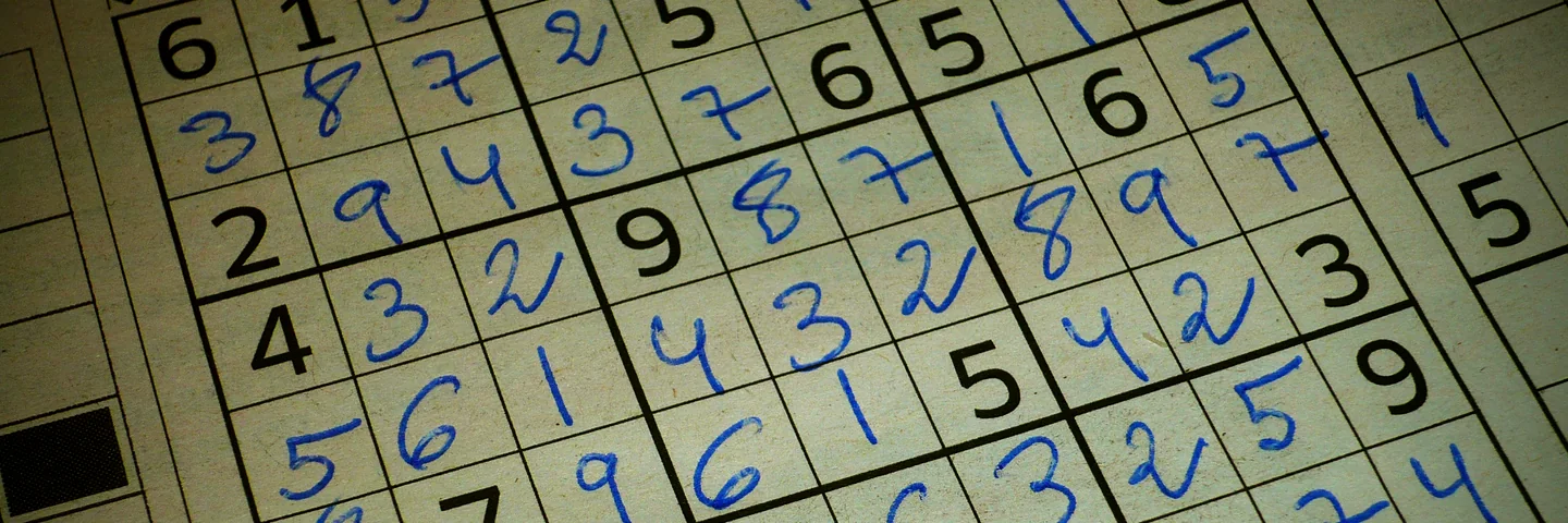 A sudoku puzzle filled in with pen