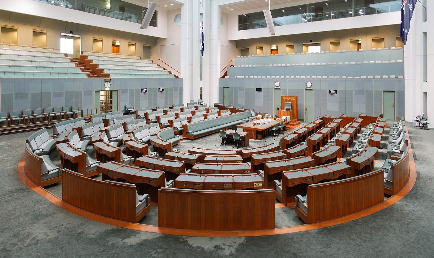 The House of Representatives chamber at Parliament House in Canberra