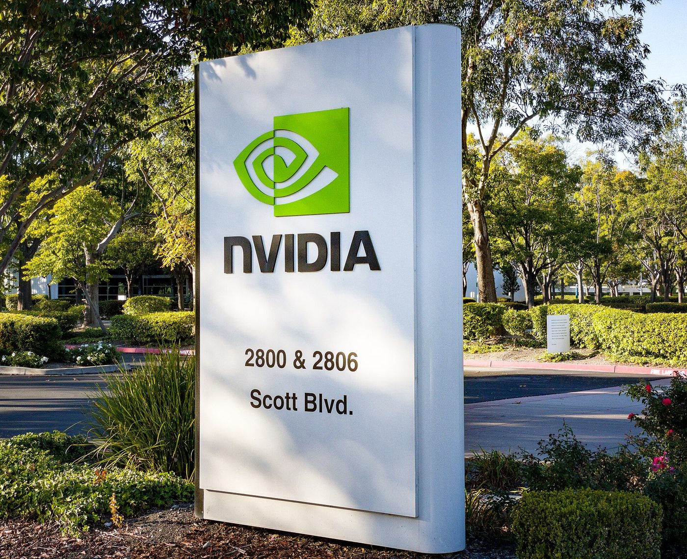 An Nvidia sign at the company's headquarters campus in Santa Clara, California