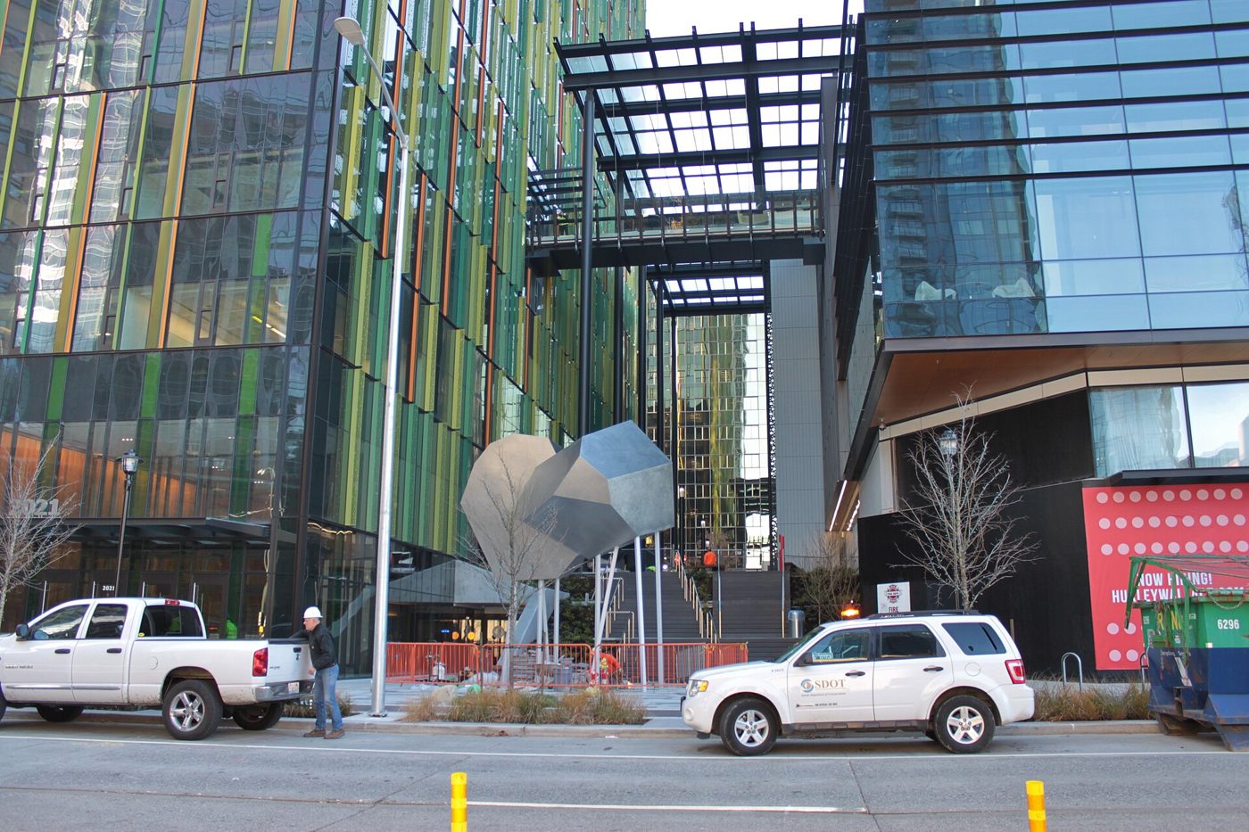 The plaza at an Amazon tower in Seattle