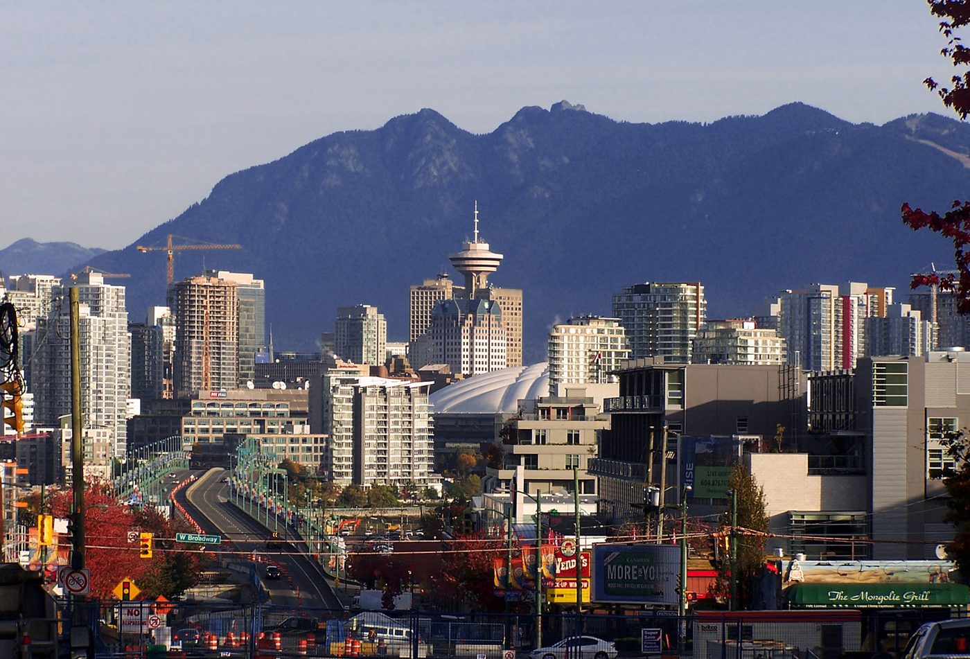 Downtown Vancouver seen from Cambie Street near City Hall