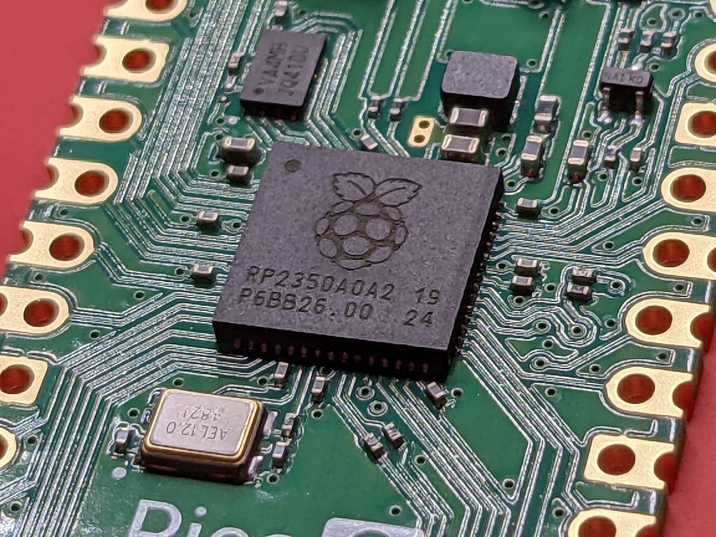 A microcontroller chip on a circuit board