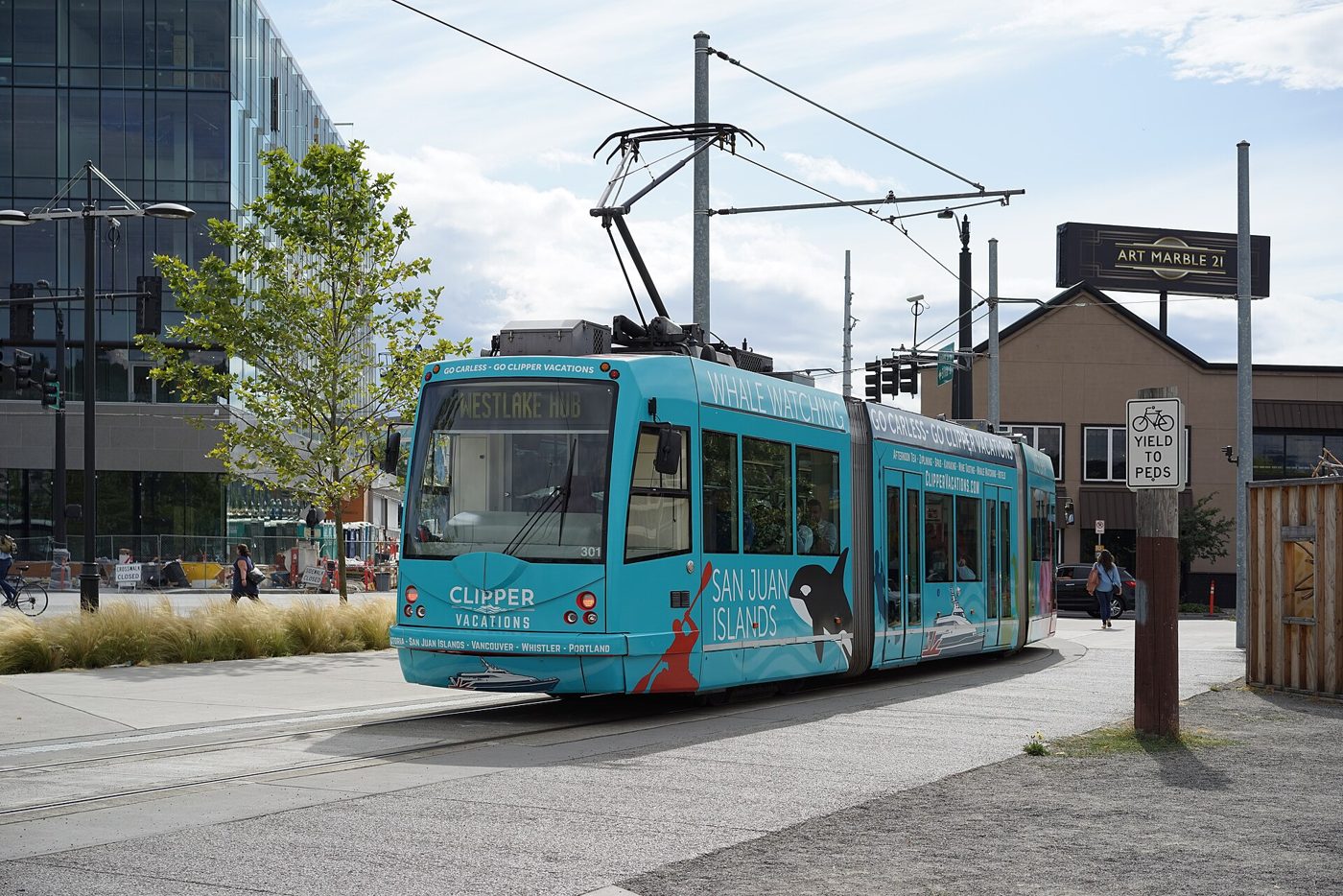 A streetcar in Seattle's South Lake Union neighbourhood