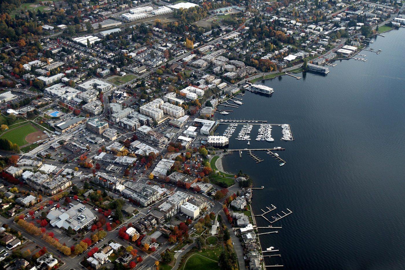 The downtown waterfront in Kirkland, Wash., on Lake Washington