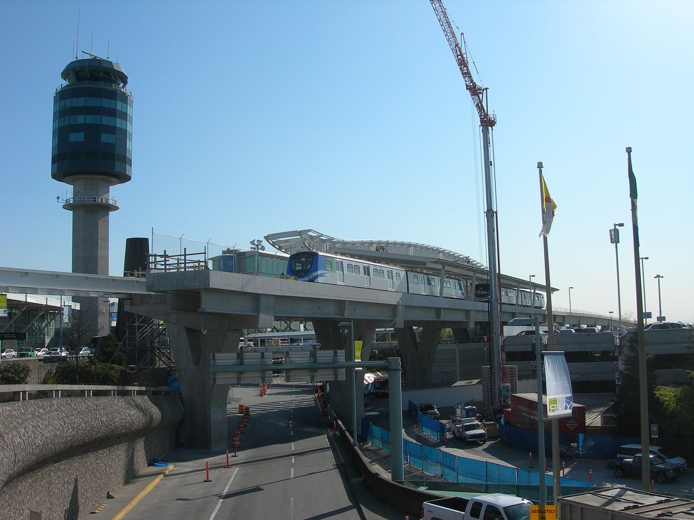The control tower and Canada Line station at Vancouver International Airport