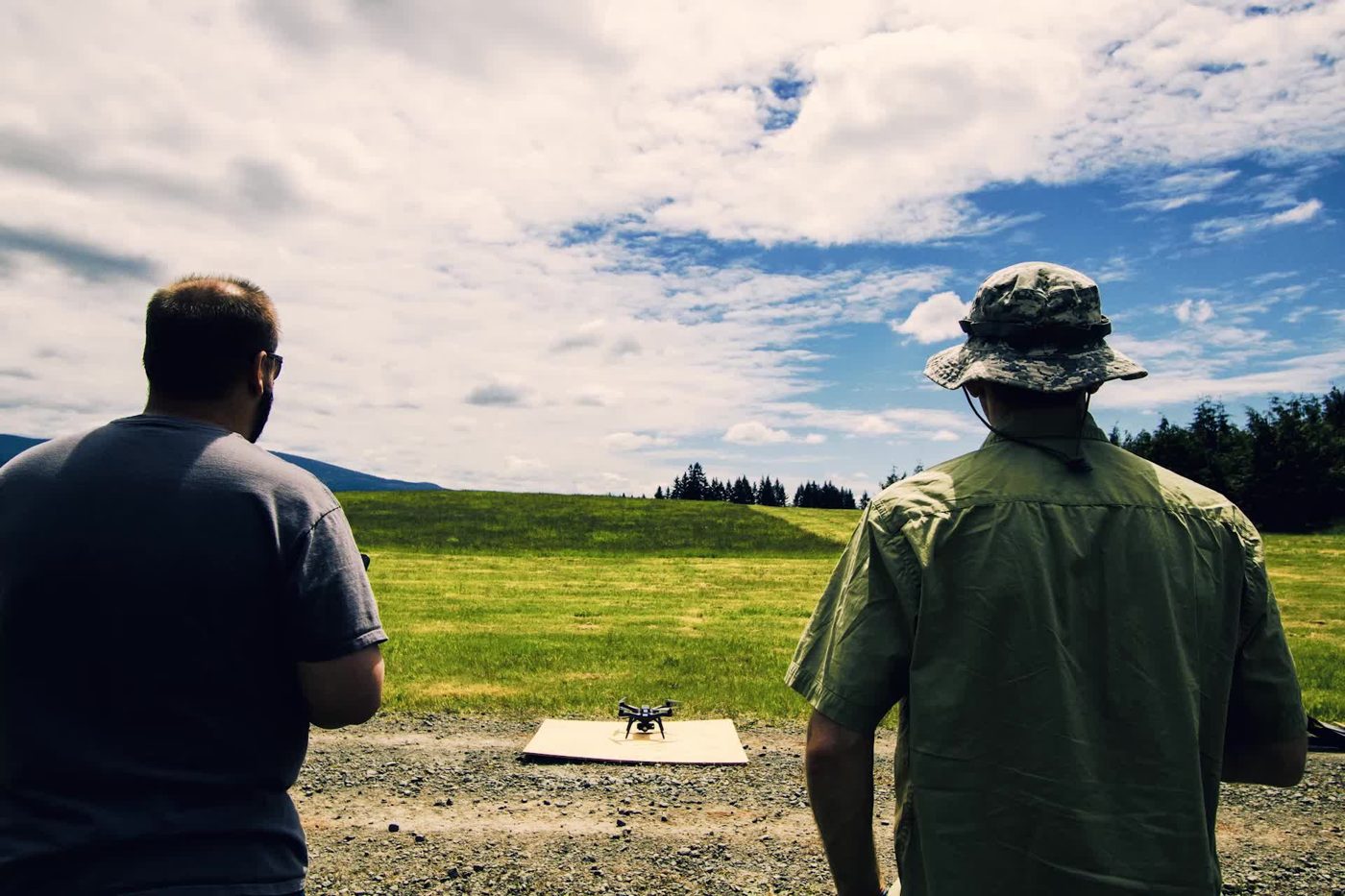 Drone pilots train with a small survey drone (file photo)