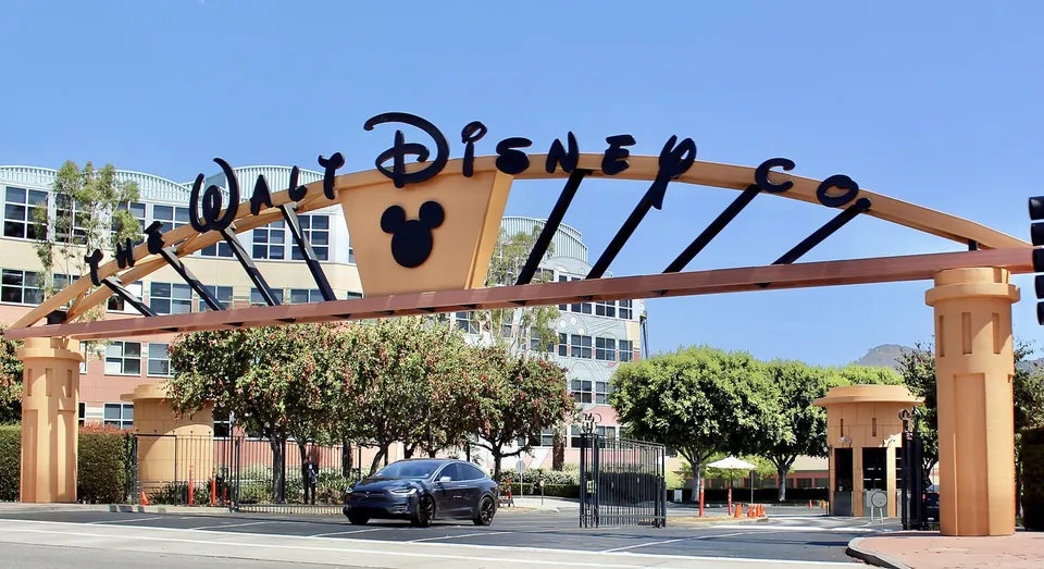 The Walt Disney Company arch at the Alameda Avenue entrance to the studios in Burbank