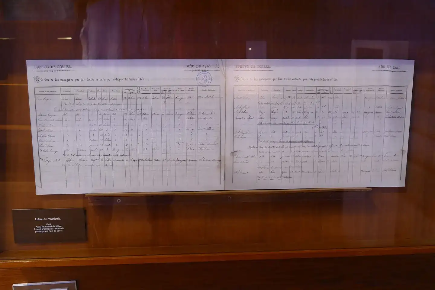 A historic ship's ledger on display at a maritime museum in Sóller, Mallorca