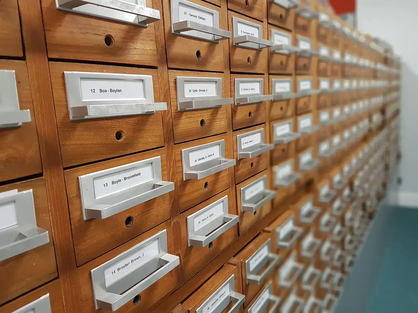 Card Filing Cabinet with many drawers in a building at at CTC hack event
