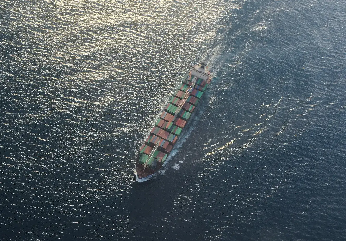 Aerial photograph of a cargo ship, Mar Caribe, Venezuela
