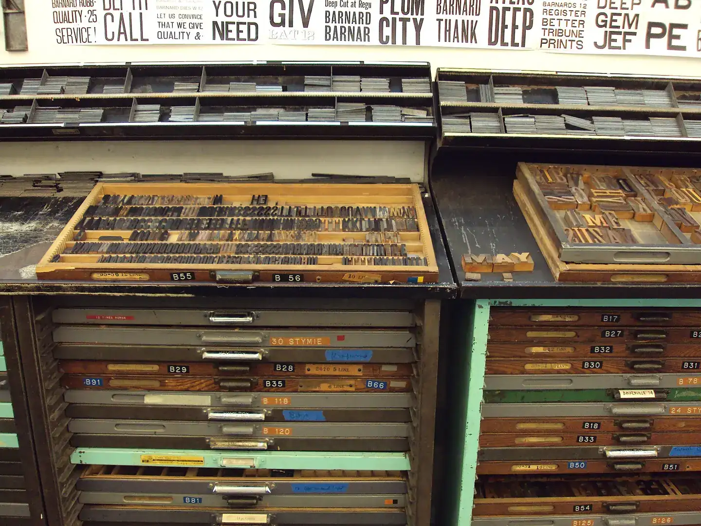 Letterpress type cases at Washington University in St