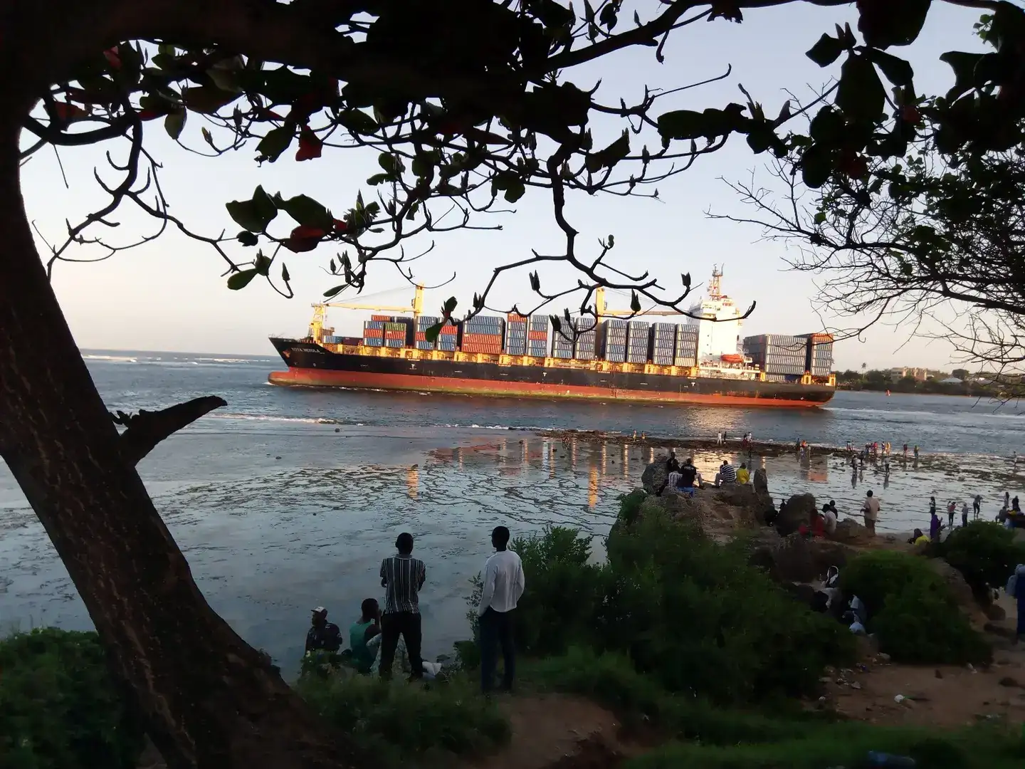 Container ship exiting Mombasa port, Kenya Date unknown